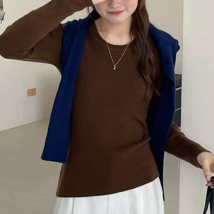 ダークブラウン | リブニット トップス 全10色 | teddyshop