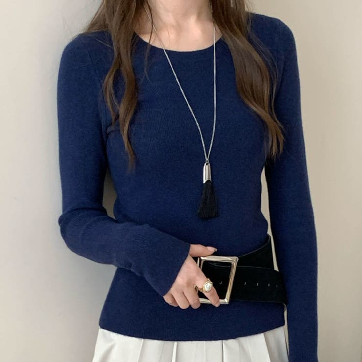 ネイビー | リブニット トップス 全10色 | teddyshop