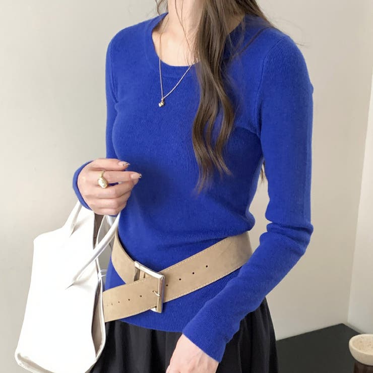 ブルー | リブニット トップス 全10色 | teddyshop