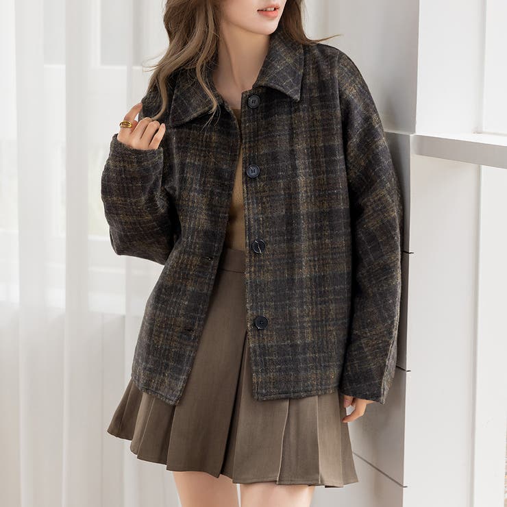 ブラウンチェック | 「袖まくりしても形キープ」コート ショート丈 レディース | teddyshop