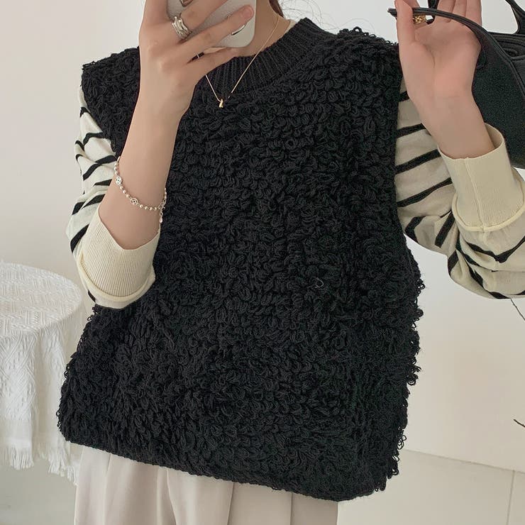 ブラック | ループニットベスト レディース 全3色 | teddyshop