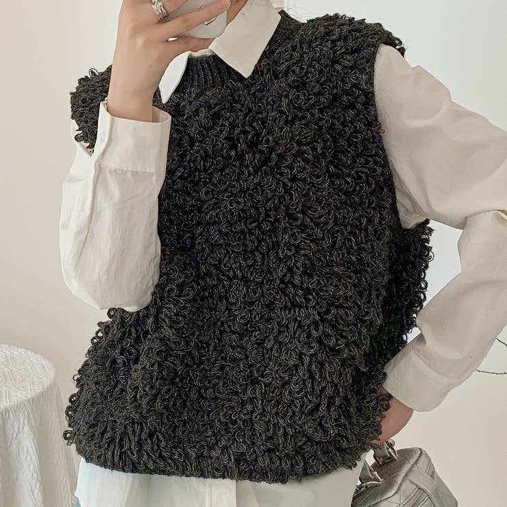 チャコール | ループニットベスト レディース 全3色 | teddyshop