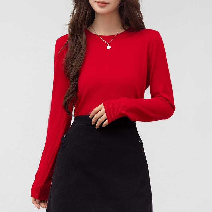 レッド | ニット トップス 全7色 | teddyshop