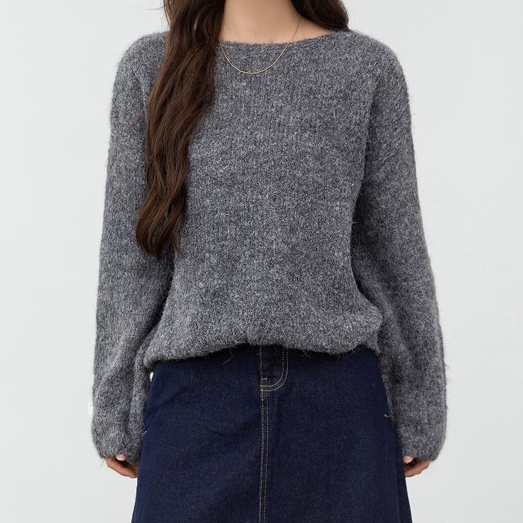 グレー | 「アクセ付けて首回りを綺麗に」ニット モヘアタッチ トップス | teddyshop