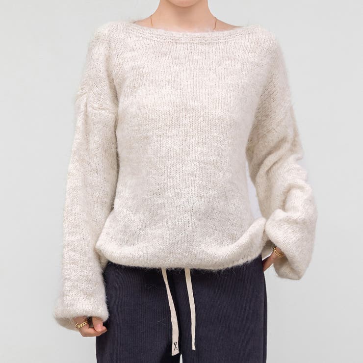 オートミール | 「アクセ付けて首回りを綺麗に」ニット モヘアタッチ トップス | teddyshop