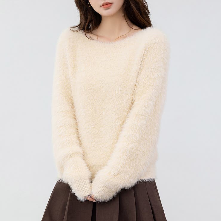 クリーム | 「薄っすら見えるリブが◎」ニット シャギー トップス | teddyshop