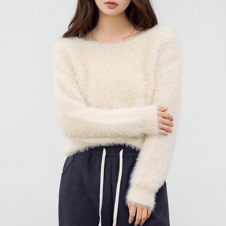 エクリュ | 「薄っすら見えるリブが◎」ニット シャギー トップス | teddyshop