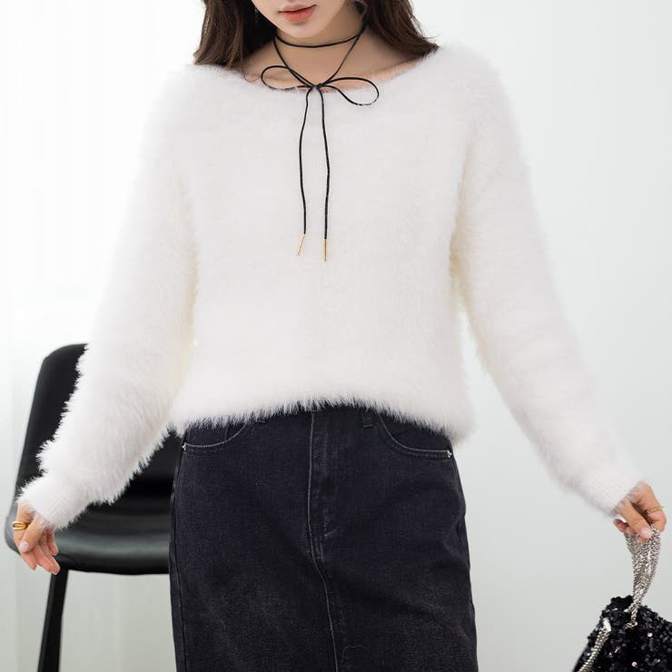 ホワイト | 「薄っすら見えるリブが◎」ニット シャギー トップス | teddyshop