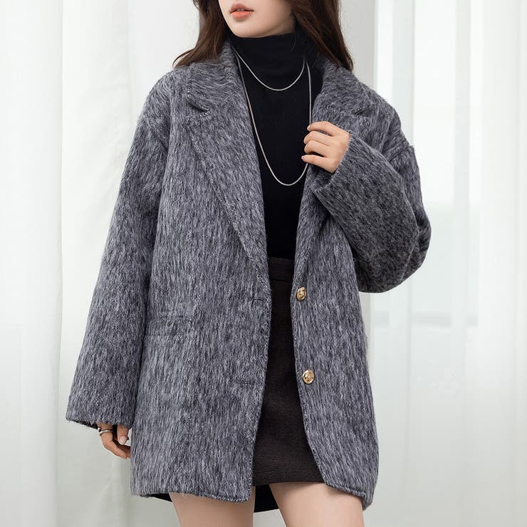 グレー | 「リッチ感ある金ボタン」ジャケット シャギー ミックス | teddyshop