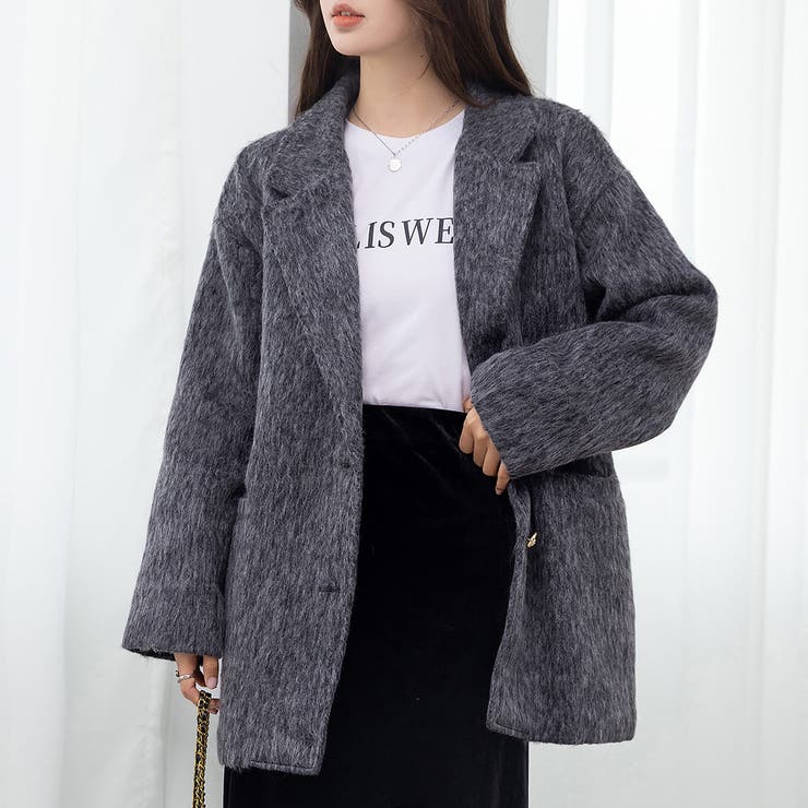 ダークグレー | 「リッチ感ある金ボタン」ジャケット シャギー ミックス | teddyshop