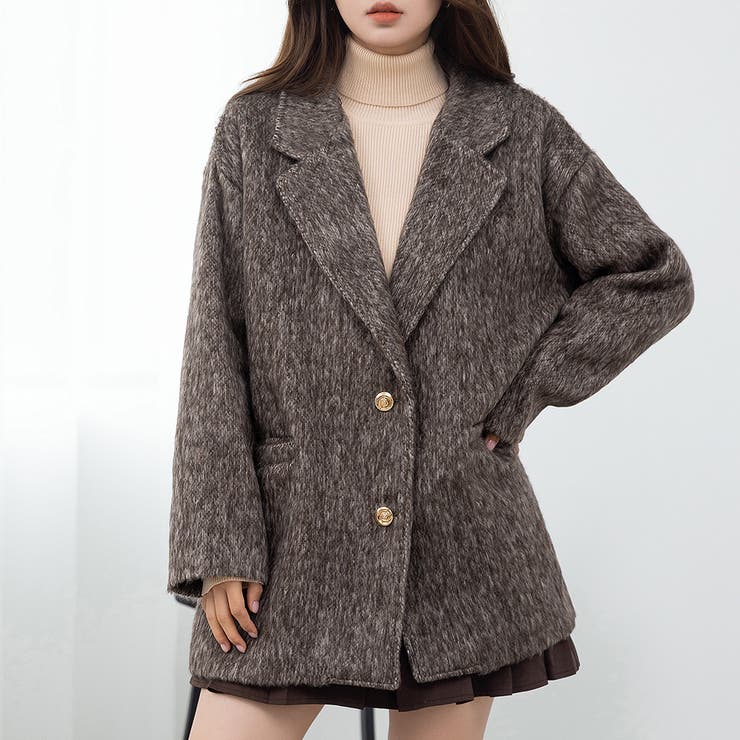 ブラウン | 「リッチ感ある金ボタン」ジャケット シャギー ミックス | teddyshop