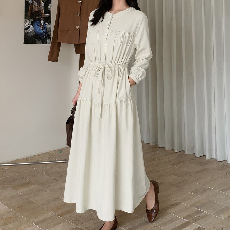 アイボリー | 「ウエストマークで見え方変化」ワンピース ミモレ丈 コーデュロイ | teddyshop