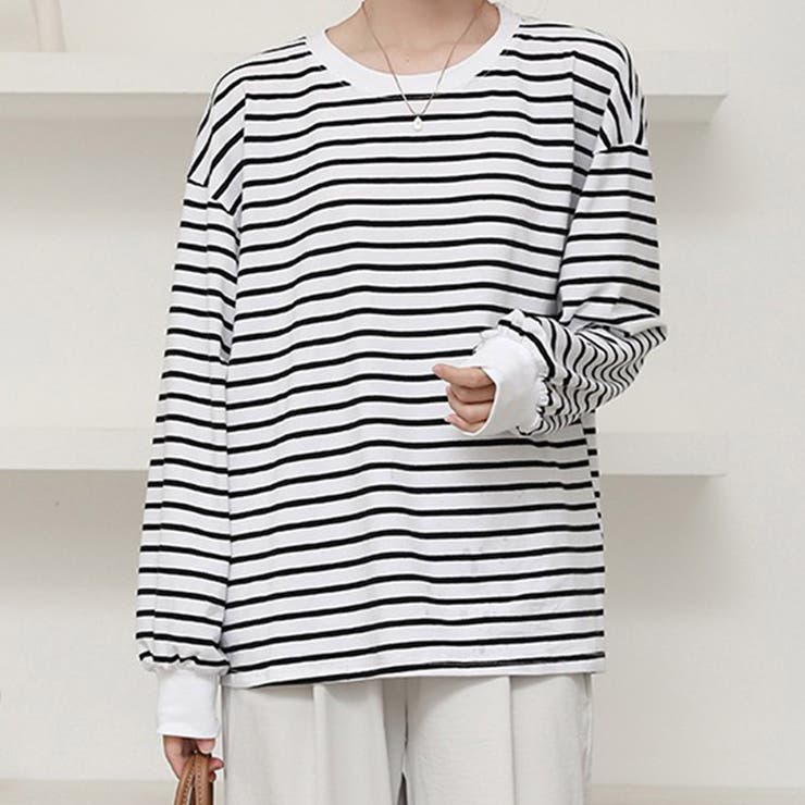 ボーダー×ホワイト | 「全体的に柔らかな印象」カットソー 長袖 レディース | teddyshop