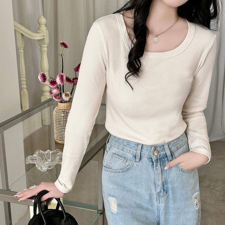 アイボリー | 「親しみやすい着方へ」リブ トップス カットソー | teddyshop