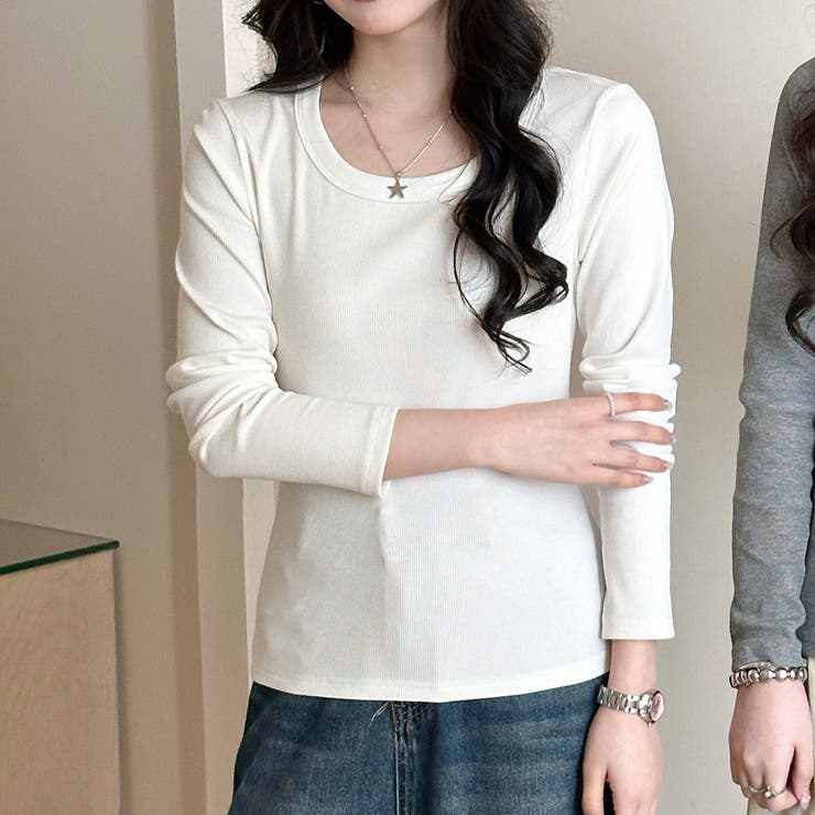 ホワイト | 「親しみやすい着方へ」リブ トップス カットソー | teddyshop
