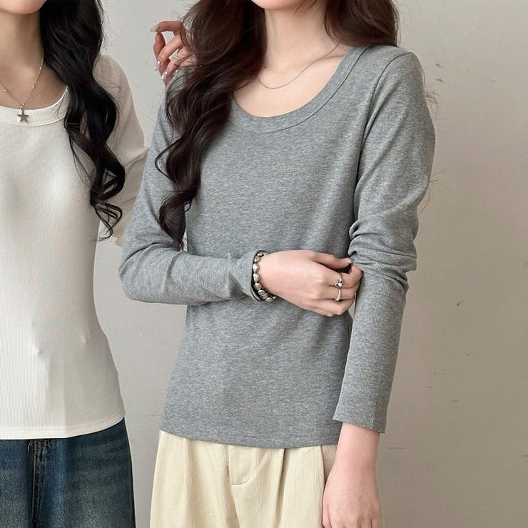 グレー | 「親しみやすい着方へ」リブ トップス カットソー | teddyshop