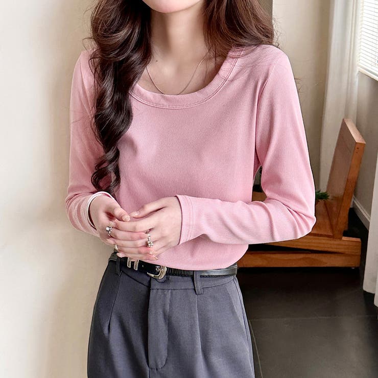 ピンク | 「親しみやすい着方へ」リブ トップス カットソー | teddyshop