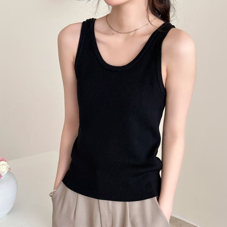 ブラック | タンクトップ 細リブ 全6色 | teddyshop