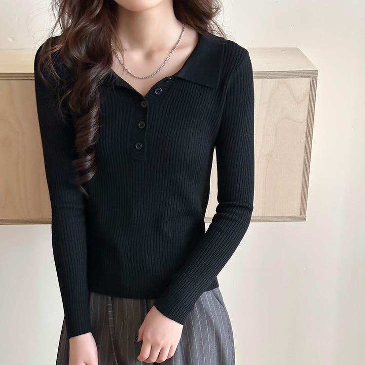 ブラック | ポロニット リブ 全4色 | teddyshop