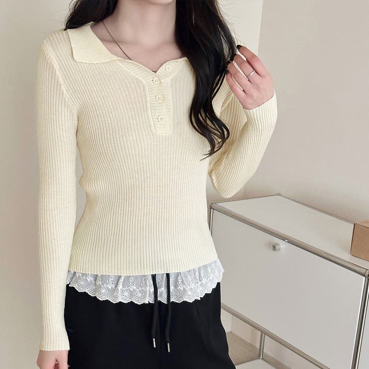 アイボリー | ポロニット リブ 全4色 | teddyshop