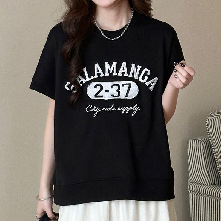 ブラック | 「リブで締まって見える」ロゴTシャツ レディース 全3色 | teddyshop