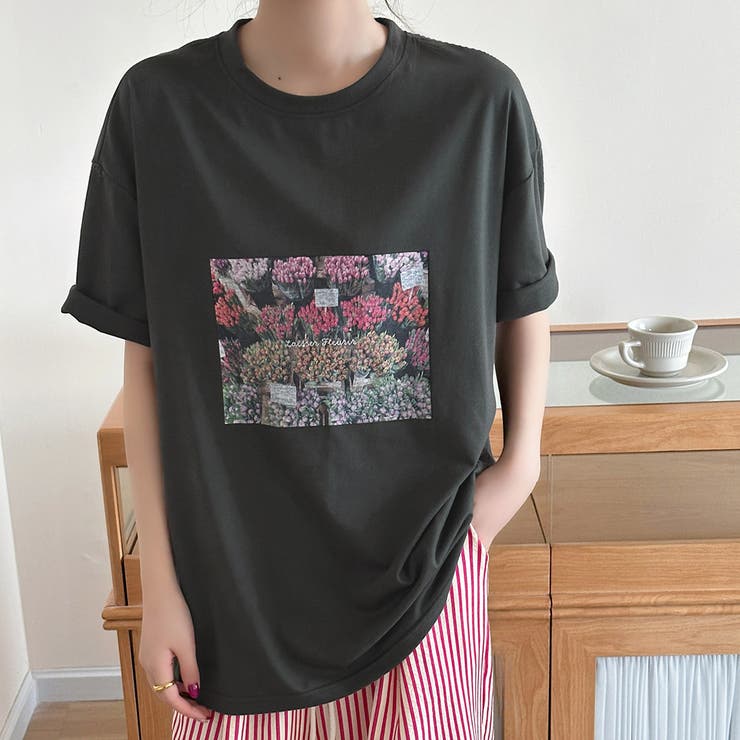 チャコール | 「リラクシーなオーバーサイズ」Tシャツ フォトプリント レディース | teddyshop