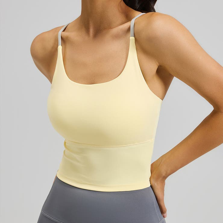 イエロー | ヨガウェア トップス カップ付 | teddyshop