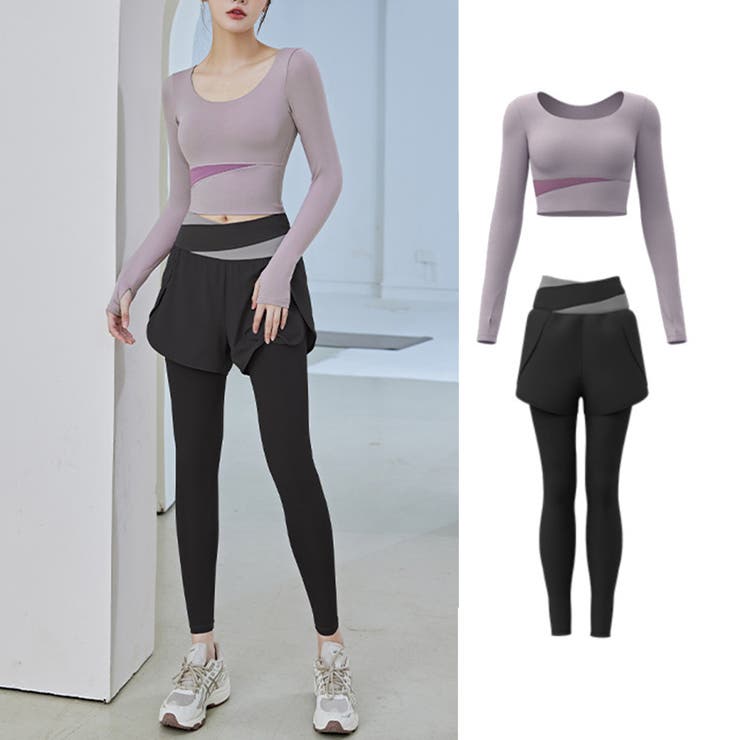 ラベンダー×ブラック | ヨガウェア トップス カップ付き | teddyshop