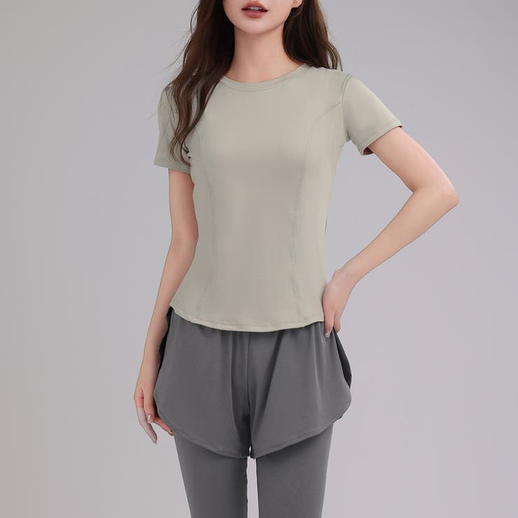 ライトグレージュ×グレー | ヨガウェア レディース トップス | teddyshop