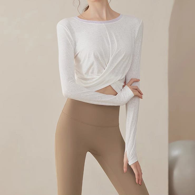 ホワイト×ブラウン | ヨガ ウェア 上下セット | teddyshop