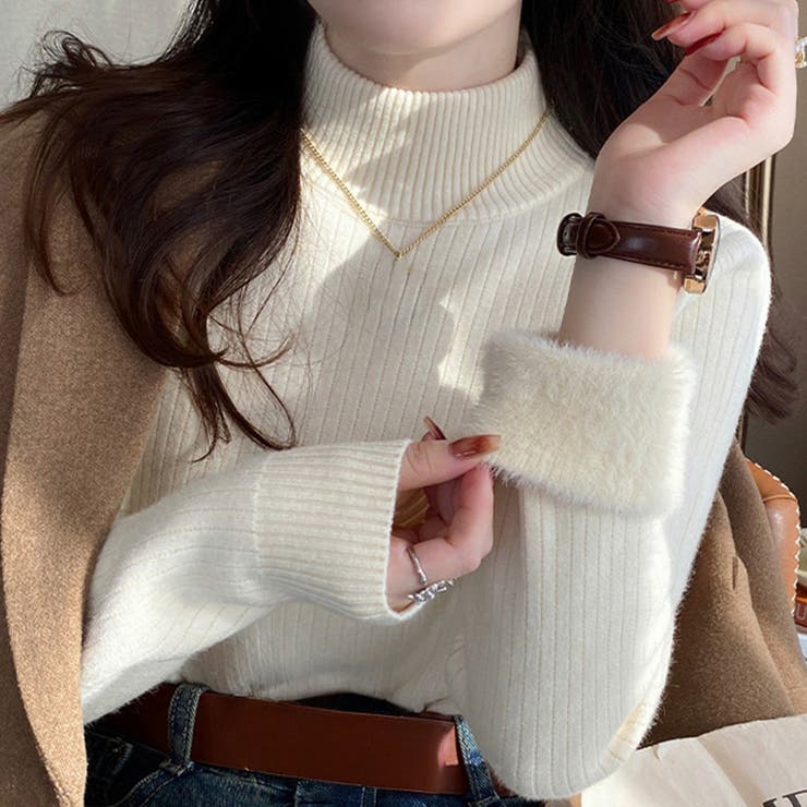 A：ホワイト | 「インナーいらずのぬくもり」裏起毛 ニット リブ | teddyshop