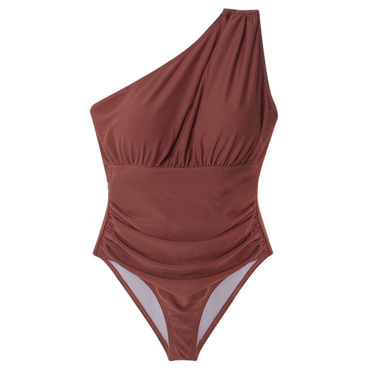 レディース水着 ワンショルダーシャーリングオールインワン