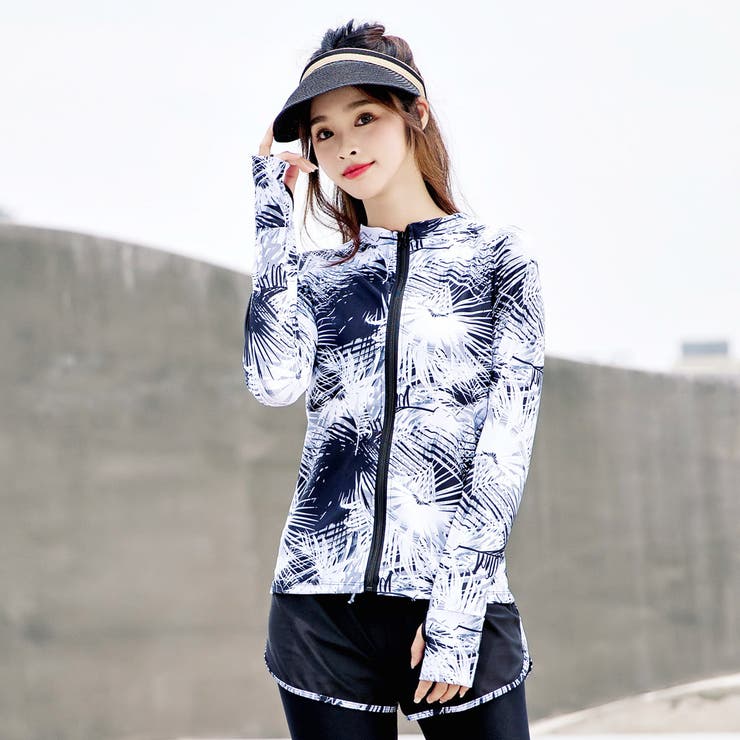 ブラック×シルバーリーフ | フィットネス水着 レディース UPF25 | teddyshop