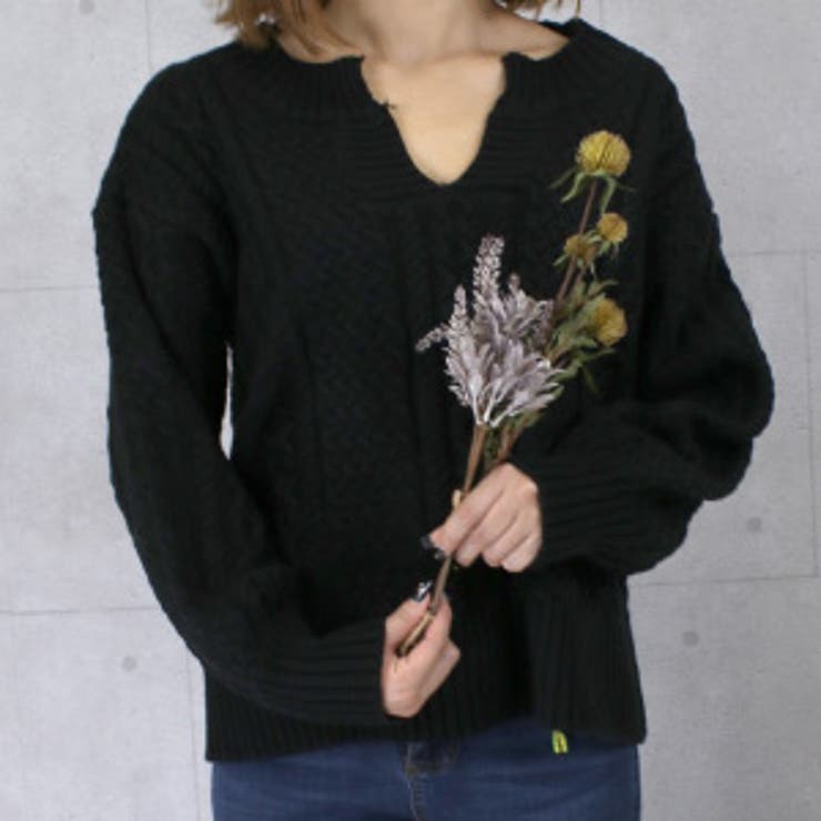 ブラック | キーネック セーター 長袖 | teddyshop