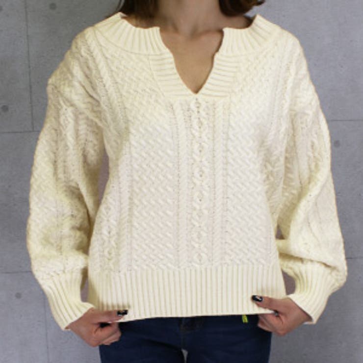 アイボリー | キーネック セーター 長袖 | teddyshop