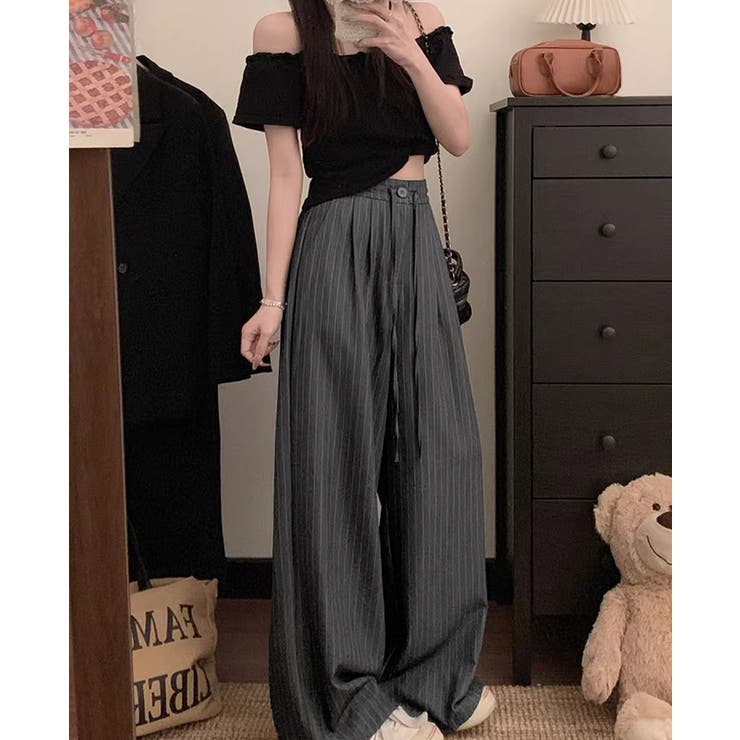 「美脚見せするストライプ」ワイドパンツ レディース 全4色 | teddyshop | 詳細画像14 