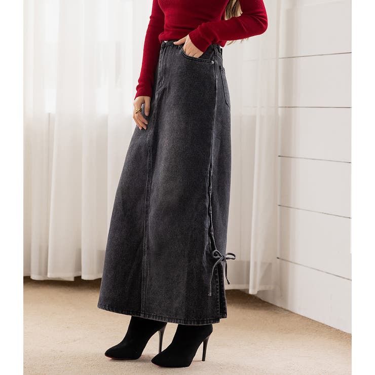 「カットアウト風なスリット」デニム スカート ロング | teddyshop | 詳細画像12 