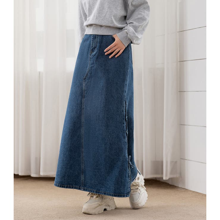 「カットアウト風なスリット」デニム スカート ロング | teddyshop | 詳細画像17 