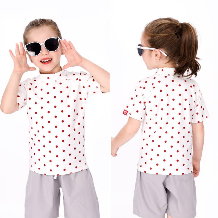 ラッシュガードキッズ女の子男の子ユニセックス半袖Tシャツリゾートファッション100cm110cm120cm130cm140cm150cm普段着トップス子供用水着水陸両用ジュニア女児小学生こども可愛いお洒落無地ドットシンプル水遊びアウトドア動きやすい2020新作