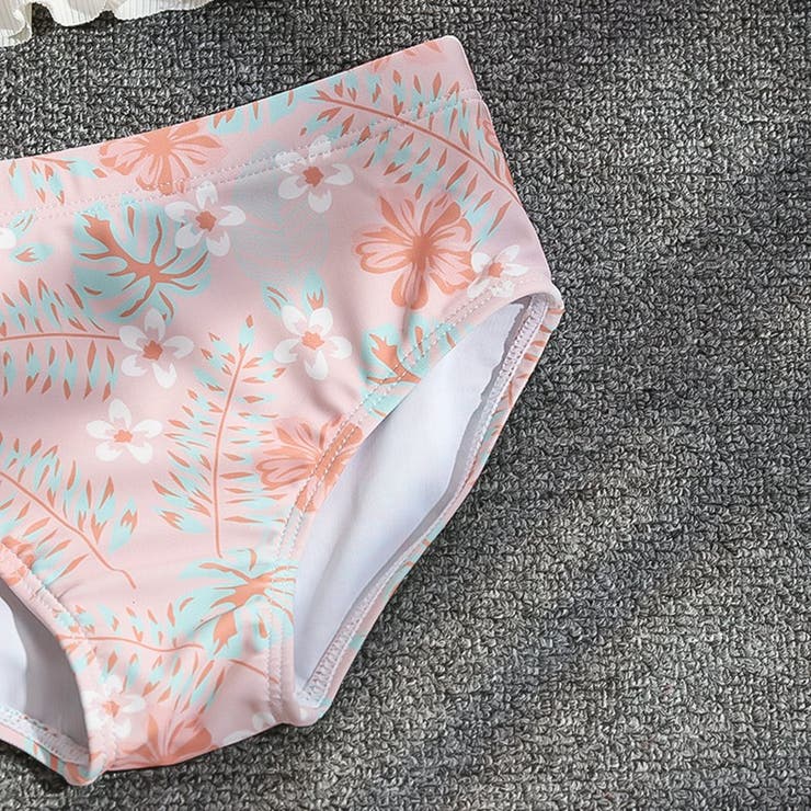 キッズ水着女の子ワンピーススイムキャップ2点セット夏海プールビーチ子供ベビージュニア90cm100cm110cm120cm130cmかわいいおしゃれバックフリルバイカラーエンジェルスリーブブルーテラコッタ幼稚園保育園小学生無地露出控えめ水泳教室