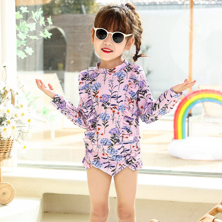 キッズ水着女の子ワンピースセパレートショートパンツ2点セットティアードフレア胸元カットアウトリボン着やすい子供ベビージュニア90cm100cm110cm120cm130cm140cm可愛いお洒落総柄幼稚園保育園小学生露出控えめ夏海プールビーチ2020新作