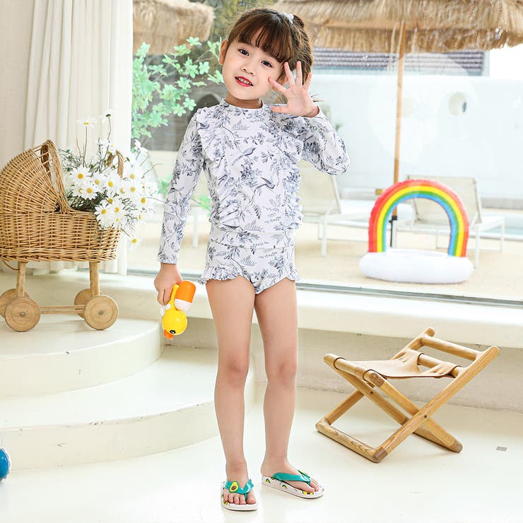キッズ水着女の子ワンピースセパレートショートパンツ2点セットティアードフレア胸元カットアウトリボン着やすい子供ベビージュニア90cm100cm110cm120cm130cm140cm可愛いお洒落総柄幼稚園保育園小学生露出控えめ夏海プールビーチ