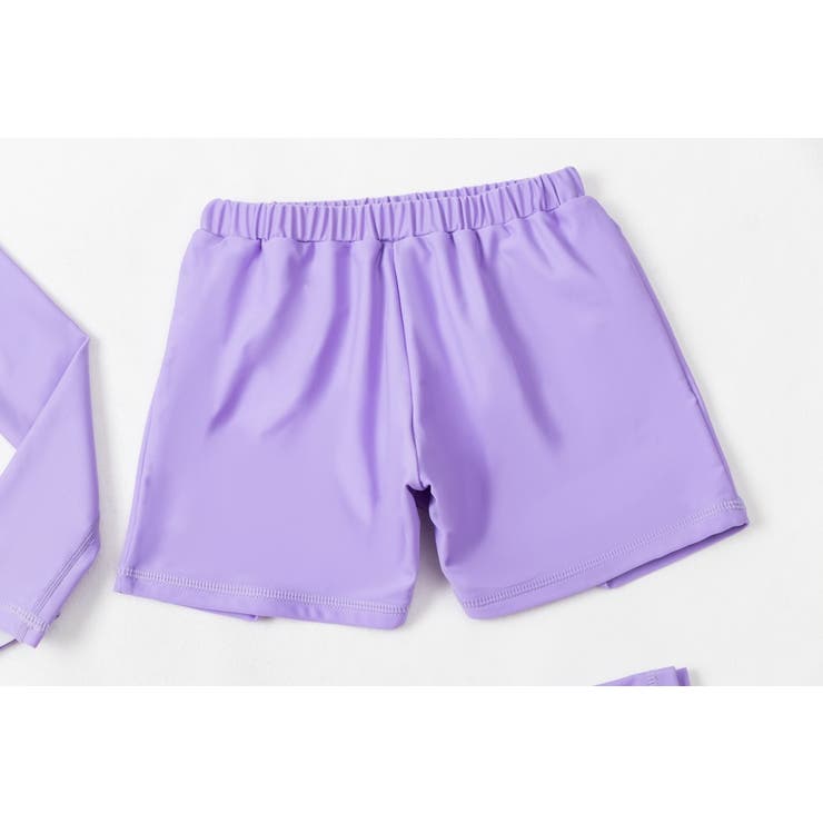 キッズ水着女の子セパレート長袖ラッシュガードトップスレギンスショートパンツスイムキャップ4点セットかわいい水陸両用110120130140150スイミングプルオーバーグラデーションロゴプリント無地裏地ありフロントライナー紫外線対策動きやすい