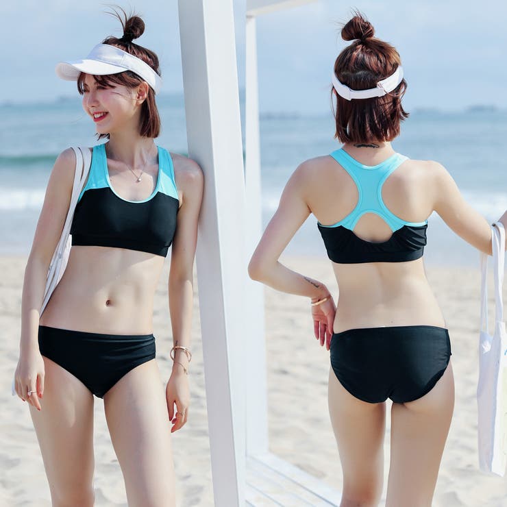 水着・ラッシュガード 45 水着 ラッシュガード セット レディース ジッパー 体型カバー 2色