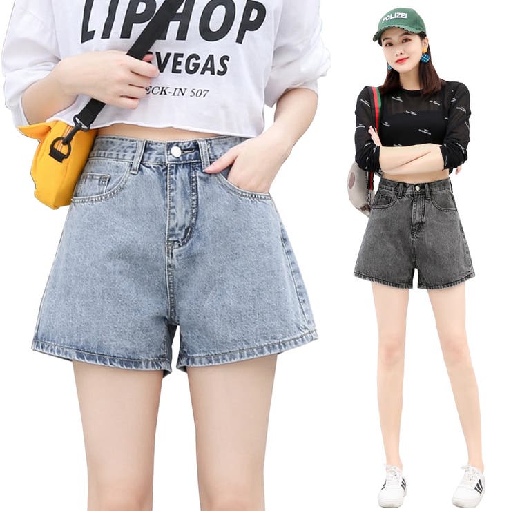 デニムショートパンツ ショートデニム ハイウエスト[品番 デニムショートパンツ ショートデニム ハイウエスト[品番