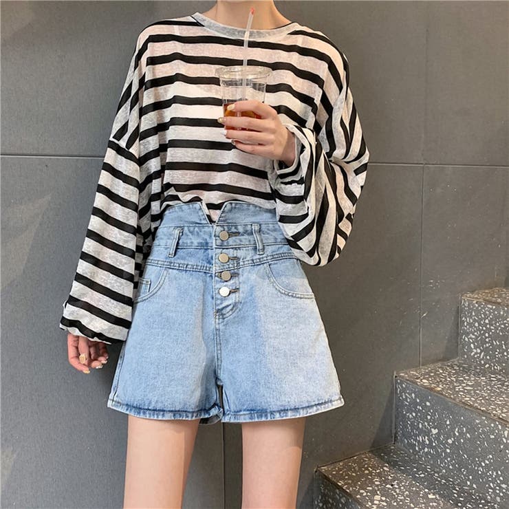 ショートパンツ ハイウエスト デニムショートパンツ[品番：TY000006316