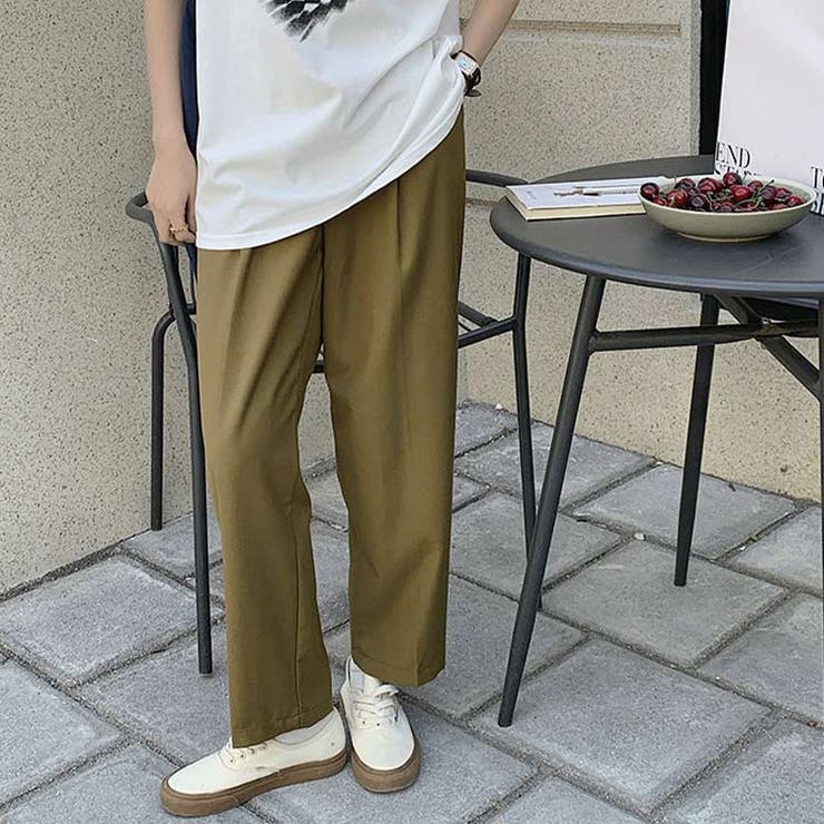 スラックスレディースストレートパンツ春夏秋ボトムスゆったり無地シンプル黒白きれいめカジュアルオフィス薄手ワンタックセンタープレス美脚効果ホックバックゴムサイドポケット
