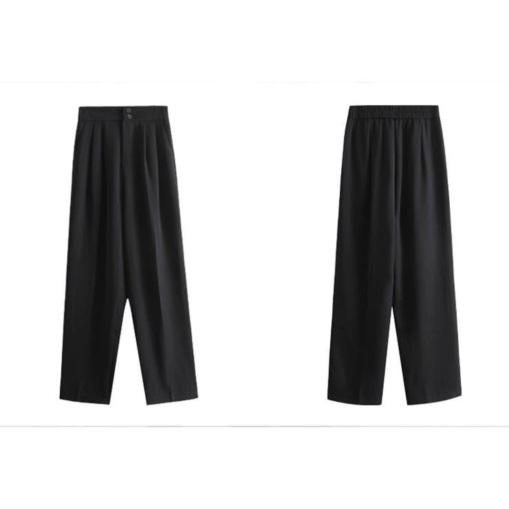 【クーポンの利用で半額以下】スラックスレディースロングパンツボトムス春秋10分丈きれいめ薄手黒ストレートピンタックポケットフロントボタンウエストゴムバックゴムシンプル無地オフィスカジュアルフォーマル美シルエット