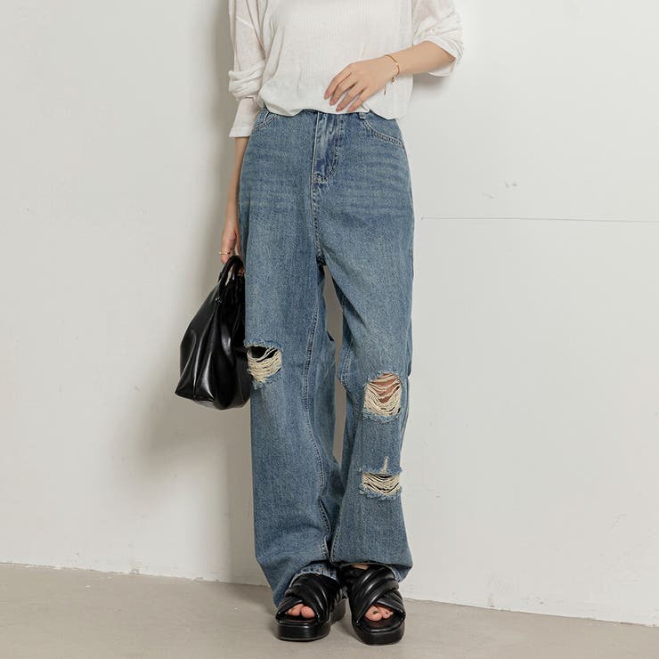 ダメージデニム デニムパンツ ワイド | teddyshop | 詳細画像4 