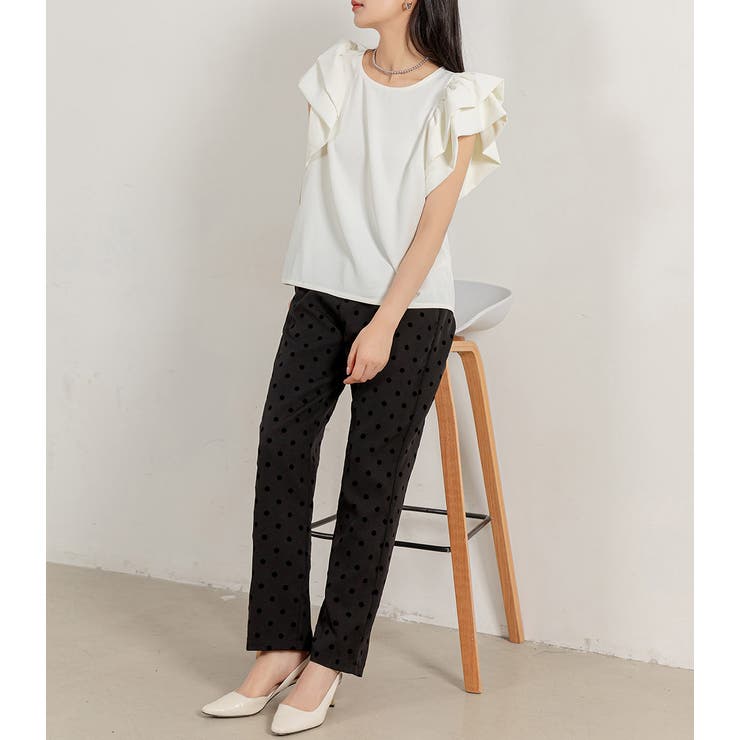 Maison de Dolce　レディース　フロッキードットパンツ　S　ブラック maison de dolce. メゾンドドルチェ フロッキードットパンツ XS